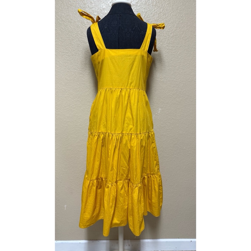 Who What Wear M Yellow Tiered Midi Dress 100% Cotton Square Neck Peasant Prairi - Picture 2 of 7